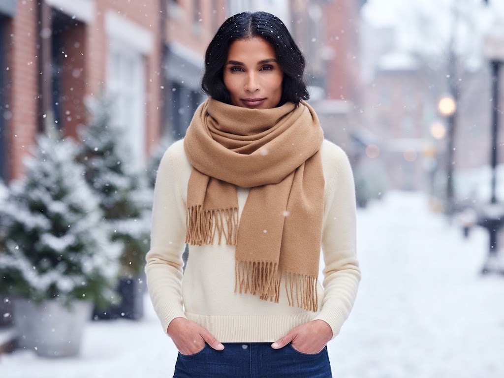 Wool-Blend Shawl - Large - Camel